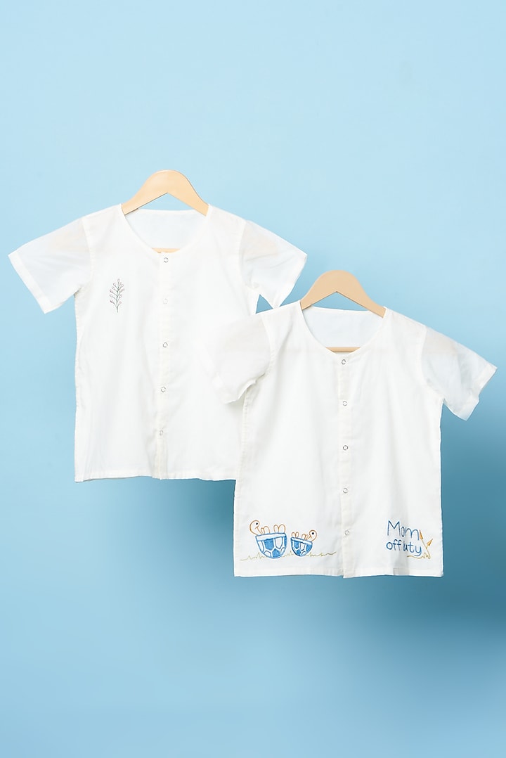 White Cotton Embroidered Shirts (Set of 2) by Bhaakur