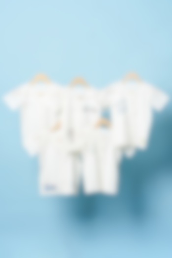 White Organic Cotton Embroidered Shirts (Set of 5) by Bhaakur at Pernia's Pop Up Shop