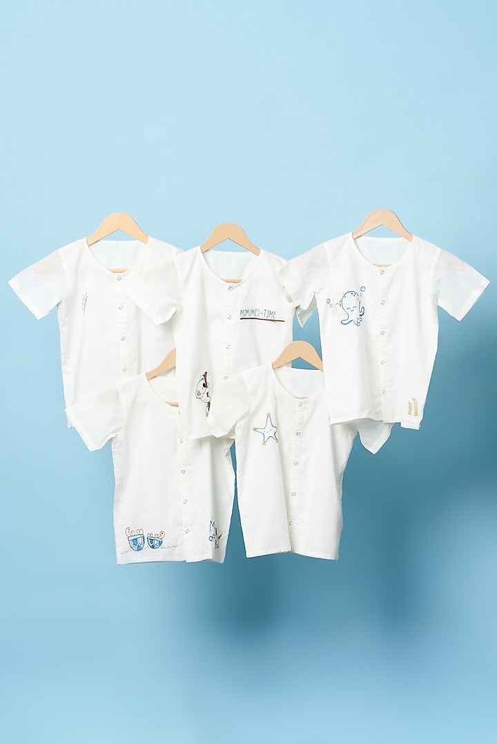 White Organic Cotton Embroidered Shirts (Set of 5) by Bhaakur