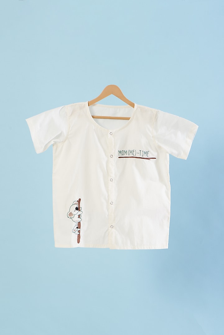 White Organic Cotton Embroidered Shirts (Set of 5) by Bhaakur at Pernia's Pop Up Shop