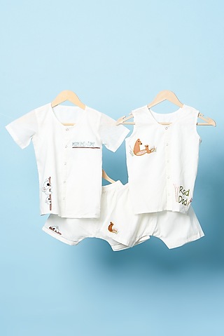 White Cotton Printed Co-Ord Set (Set of 2) by Bhaakur