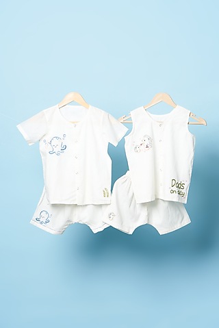 White Cotton Embroidered Co-Ord Set (Set of 2) by Bhaakur