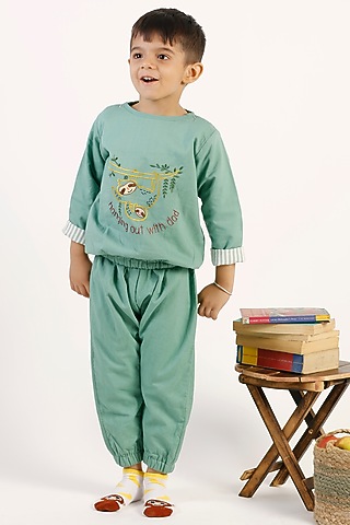 Green Pure Cotton Pant Set by Bhaakur