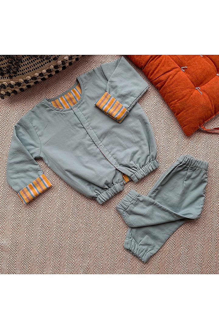 Blue Pure Cotton Pant Set by Bhaakur