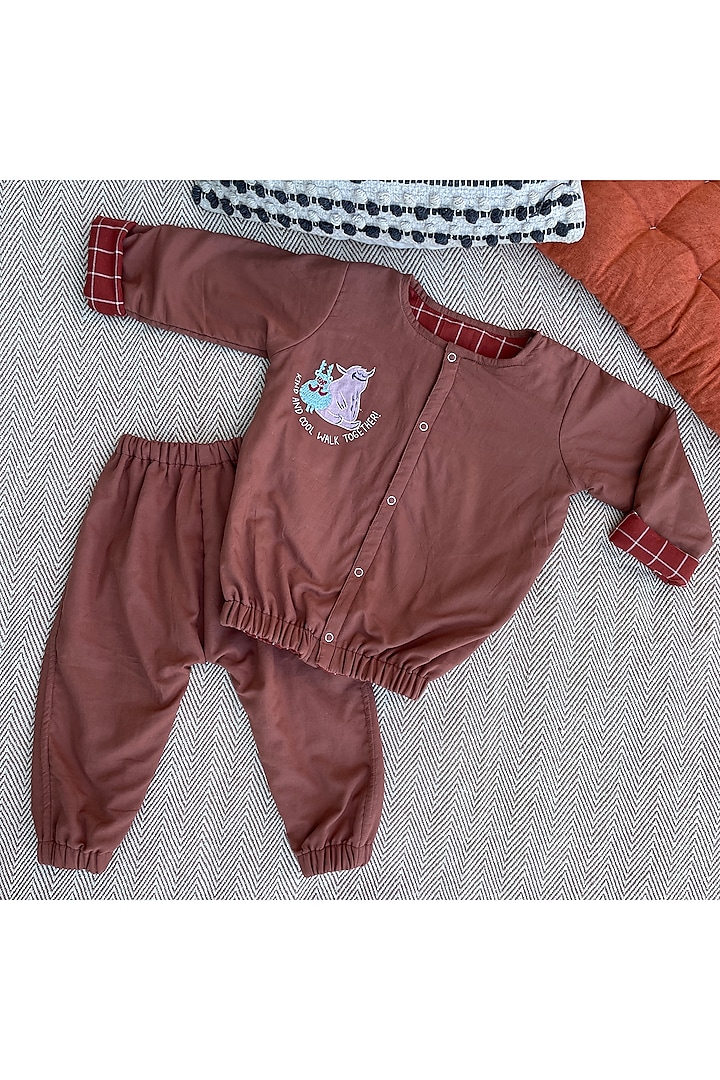 Brown Pure Cotton Pant Set by Bhaakur