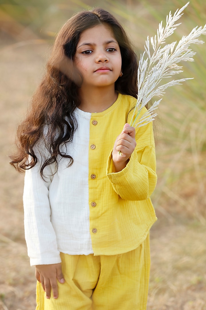 Yellow Crinkled Muslin Pant Set by Bhaakur at Pernia's Pop Up Shop
