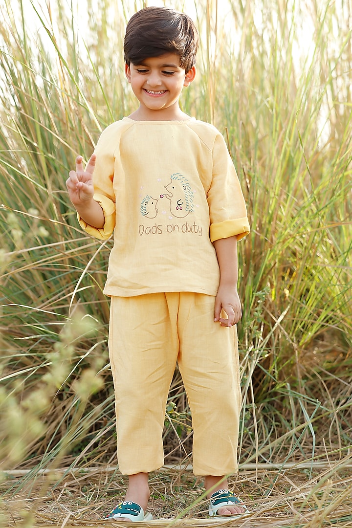 Yellow Linen Pant Set by Bhaakur