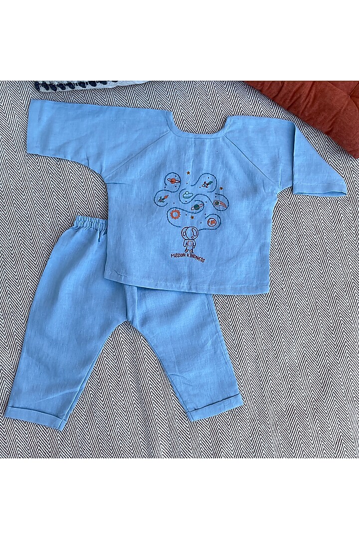 Light Blue Linen Pant Set by Bhaakur at Pernia's Pop Up Shop