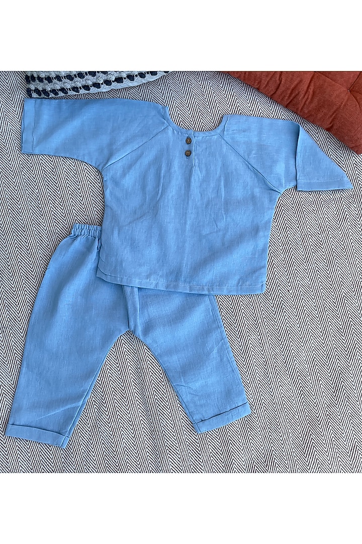 Light Blue Linen Pant Set by Bhaakur at Pernia's Pop Up Shop