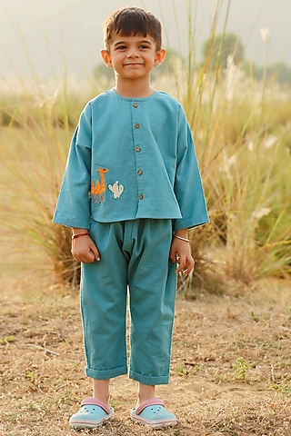 Blue Cotton Flex Pant Set by Bhaakur