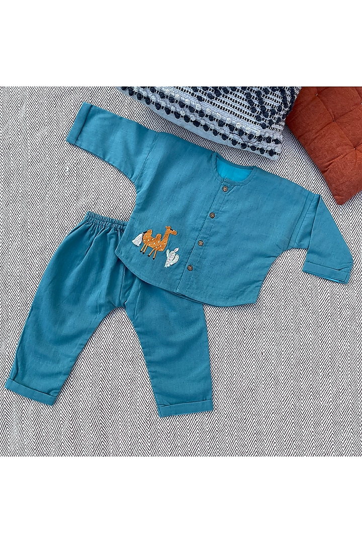 Blue Cotton Flex Pant Set by Bhaakur at Pernia's Pop Up Shop