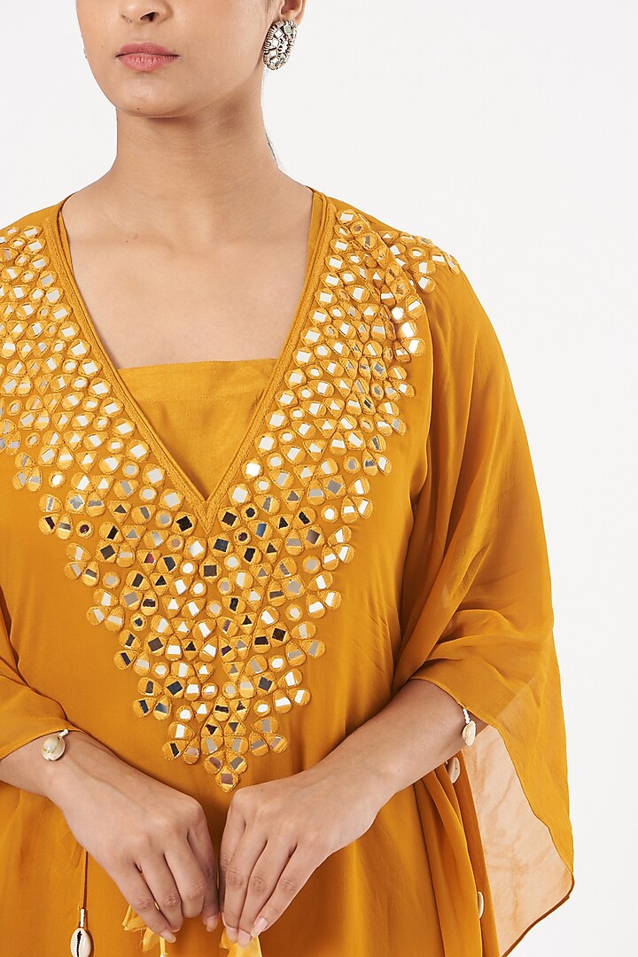 Yellow Embroidered Kaftan by Bharat Adiani at Pernia's Pop Up Shop
