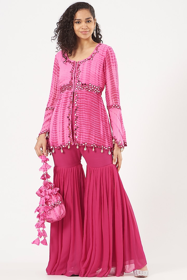 Pink Georgette Gharara Set by Bharat Adiani at Pernia's Pop Up Shop