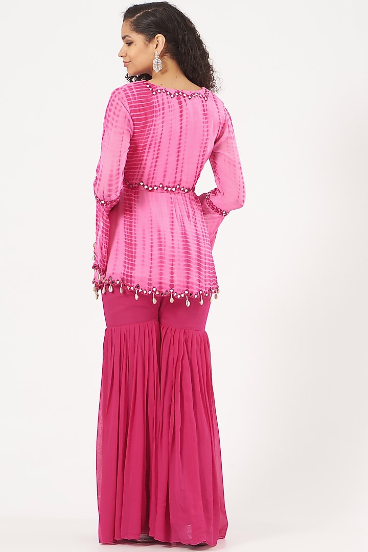 Pink Georgette Gharara Set by Bharat Adiani at Pernia's Pop Up Shop