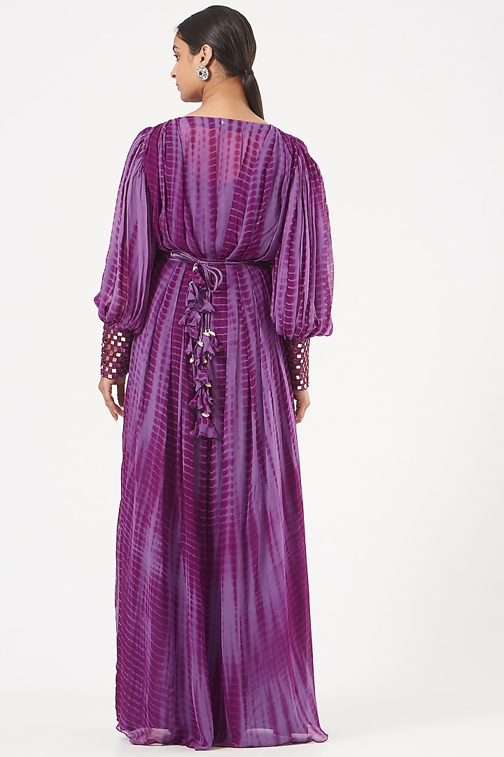 Purple Georgette Party Wear Gown With Belt by Bharat Adiani at Pernia's Pop Up Shop