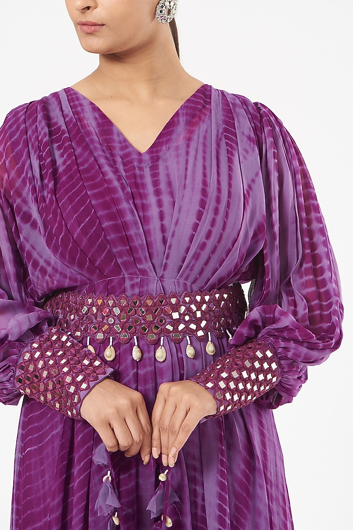 Purple Georgette Party Wear Gown With Belt by Bharat Adiani at Pernia's Pop Up Shop
