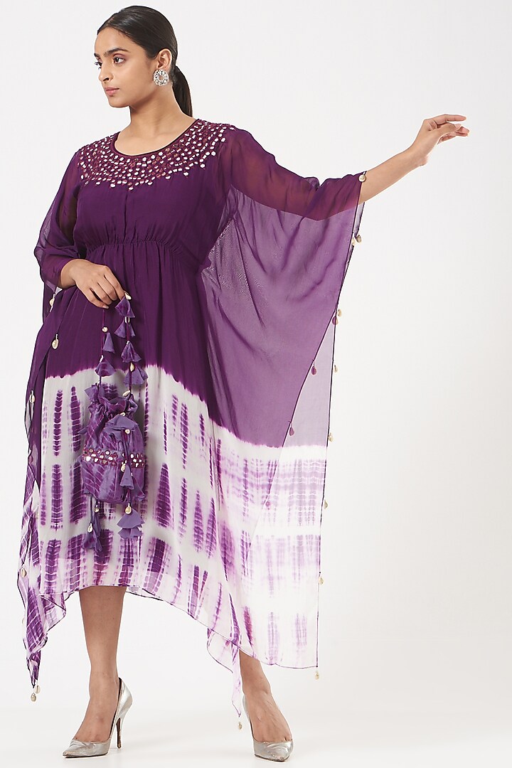 Purple Embroidered Kaftan by Bharat Adiani