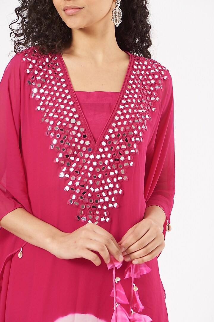 Pink Georgette Embroidered Kaftan by Bharat Adiani at Pernia's Pop Up Shop