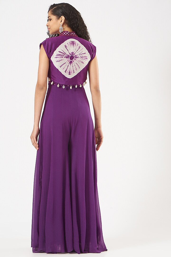 Purple Georgette Jumpsuit With Jacket by Bharat Adiani at Pernia's Pop Up Shop