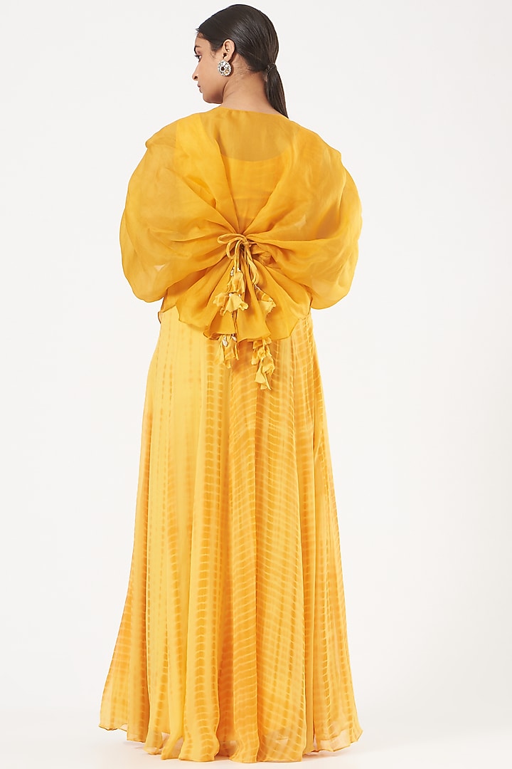 Yellow Georgette Party Wear Gown With Jacket by Bharat Adiani at Pernia's Pop Up Shop