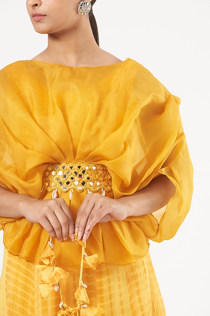 Yellow Georgette Party Wear Gown With Jacket by Bharat Adiani at Pernia's Pop Up Shop