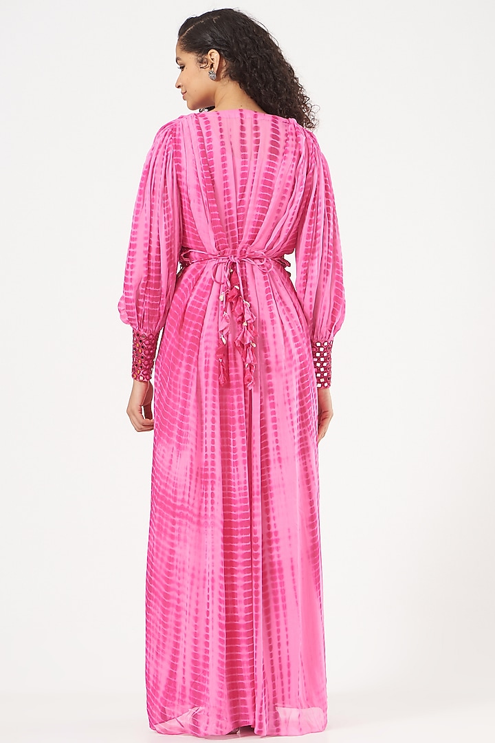 Pink Georgette Party Wear Gown With Belt by Bharat Adiani at Pernia's Pop Up Shop