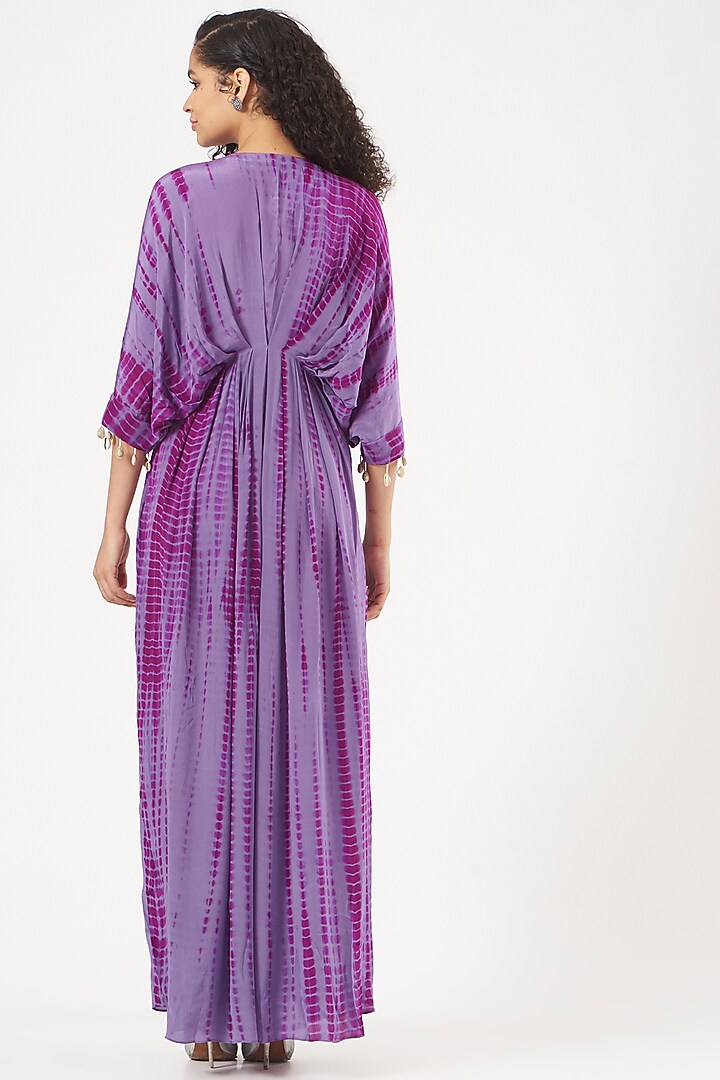 Purple Crepe Kaftan With Belt by Bharat Adiani at Pernia's Pop Up Shop