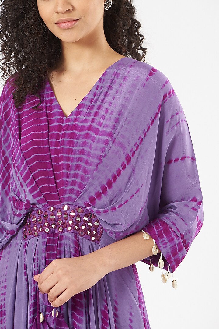 Purple Crepe Kaftan With Belt by Bharat Adiani at Pernia's Pop Up Shop