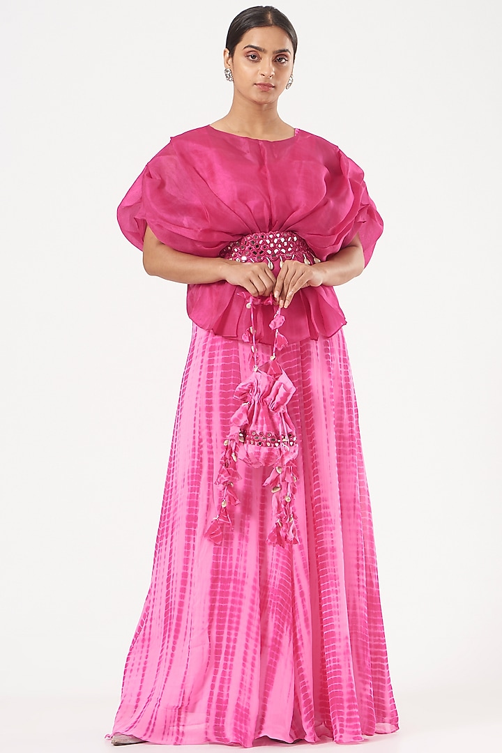 Pink Georgette Gown With Jacket by Bharat Adiani