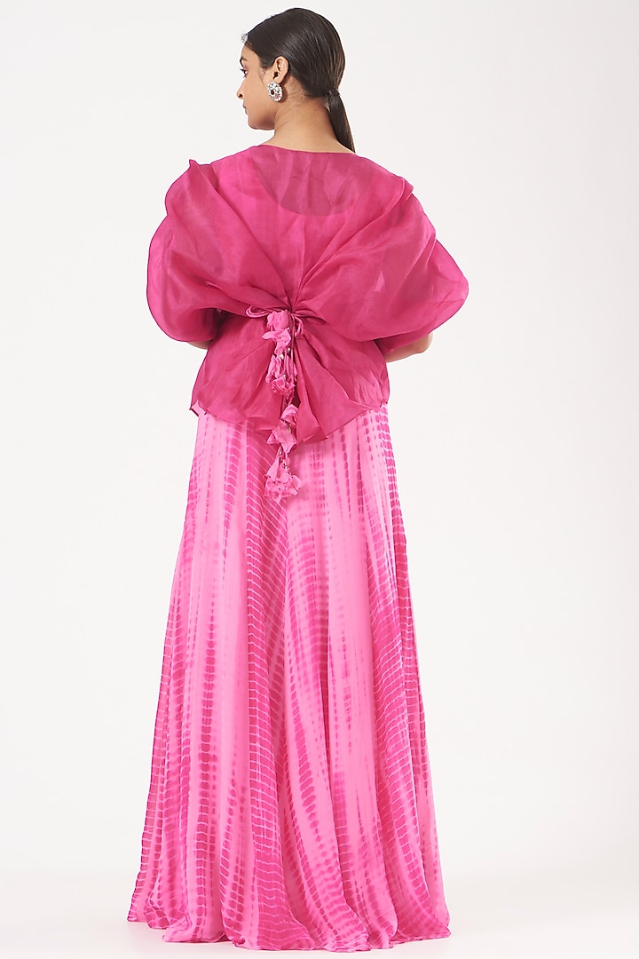Pink Georgette Party Wear Gown With Jacket by Bharat Adiani at Pernia's Pop Up Shop