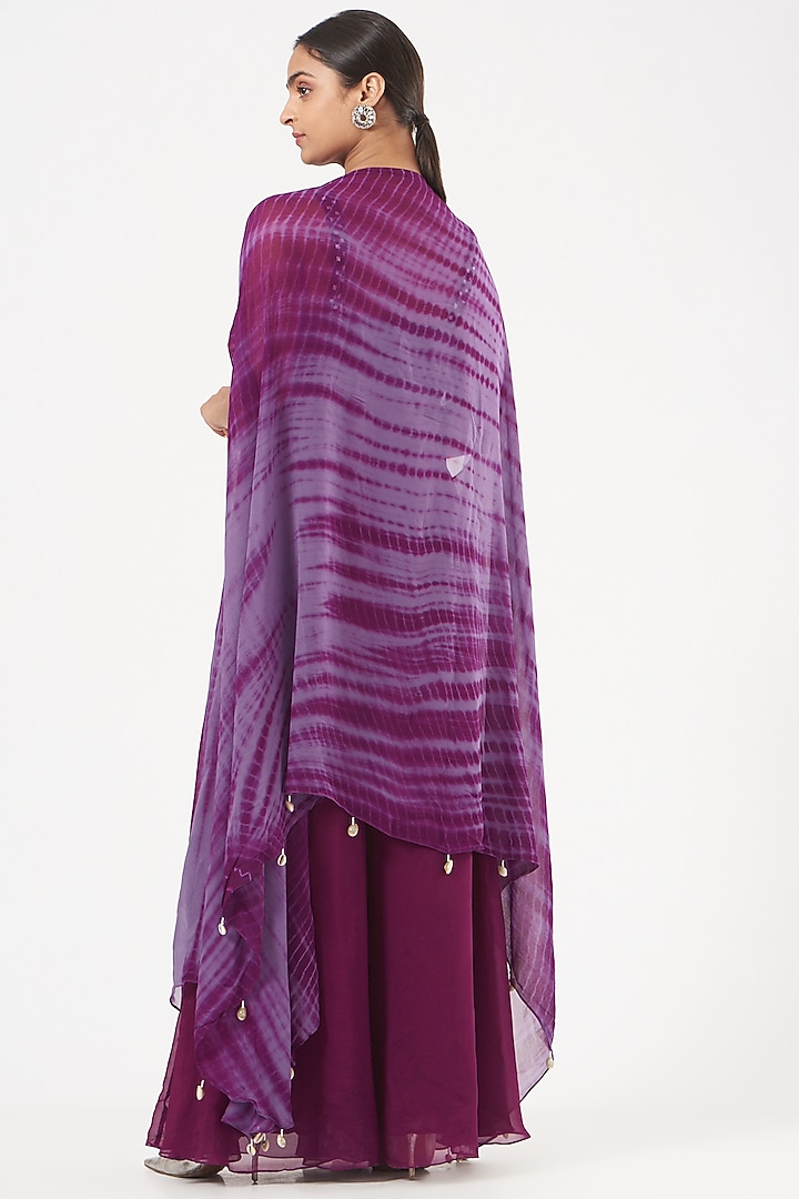 Purple Organza Pant Set With Cape by Bharat Adiani at Pernia's Pop Up Shop