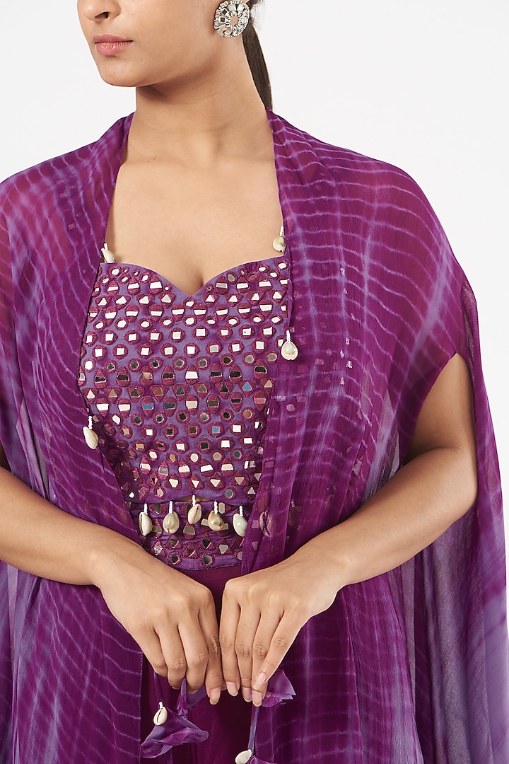 Purple Organza Pant Set With Cape by Bharat Adiani at Pernia's Pop Up Shop