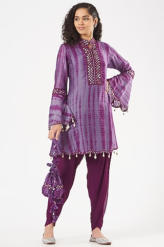Purple Crepe Dhoti Set by Bharat Adiani