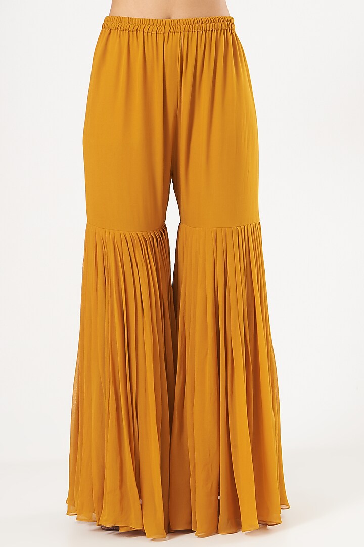 Yellow Georgette Gharara Set by Bharat Adiani at Pernia's Pop Up Shop