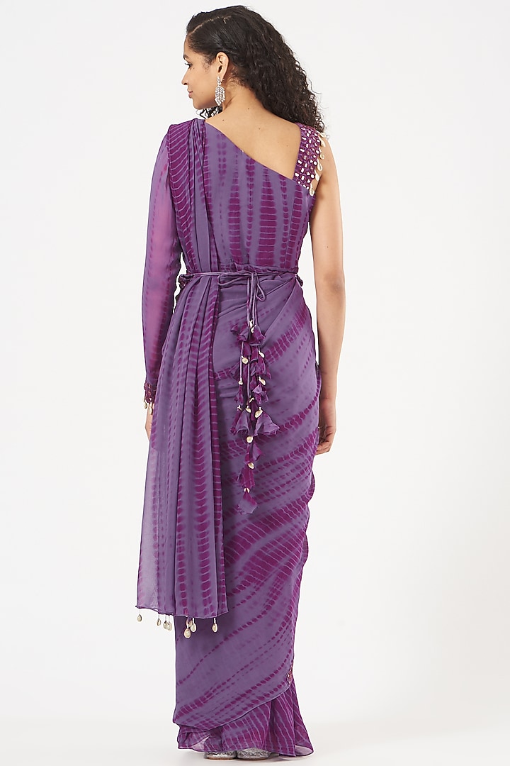 Purple Georgette Draped Party Wear Saree Set by Bharat Adiani at Pernia's Pop Up Shop