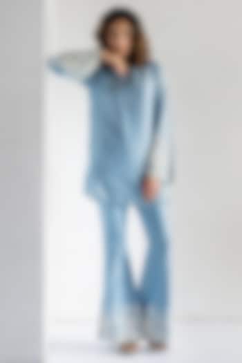 Powder Blue Chanderi Silk Thread Embroidered Co-Ord Set by Bharat Adiani at Pernia's Pop Up Shop