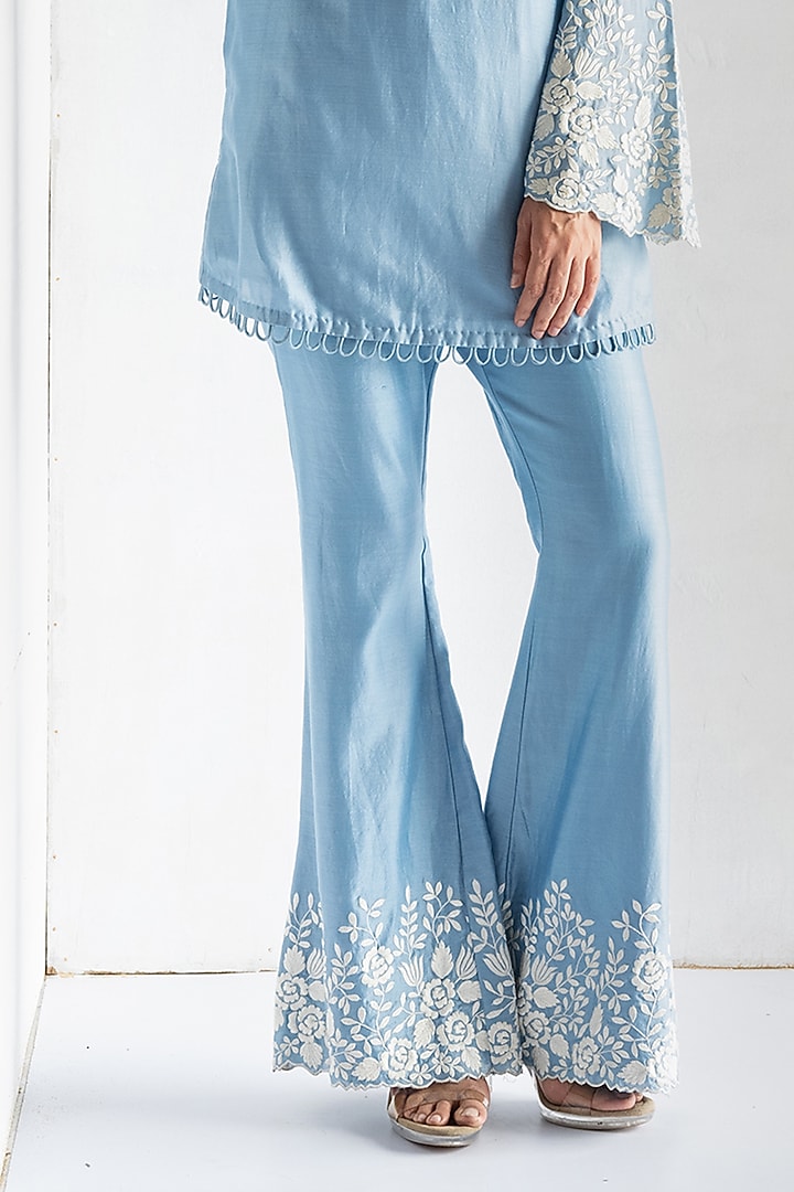 Powder Blue Chanderi Silk Thread Embroidered Co-Ord Set by Bharat Adiani at Pernia's Pop Up Shop