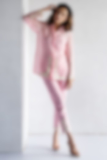 Pink Pure Organza Thread Embroidered Co-Ord Set by Bharat Adiani at Pernia's Pop Up Shop