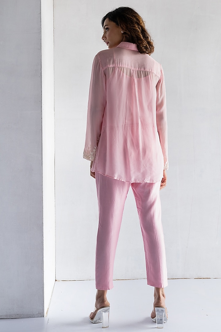 Pink Pure Organza Thread Embroidered Co-Ord Set by Bharat Adiani at Pernia's Pop Up Shop