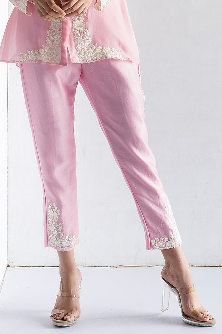 Pink Pure Organza Thread Embroidered Co-Ord Set by Bharat Adiani at Pernia's Pop Up Shop