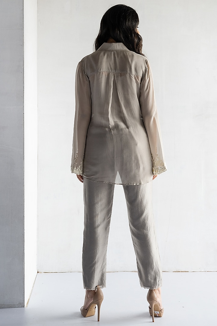 Grey Pure Organza Thread Embroidered Co-Ord Set by Bharat Adiani at Pernia's Pop Up Shop