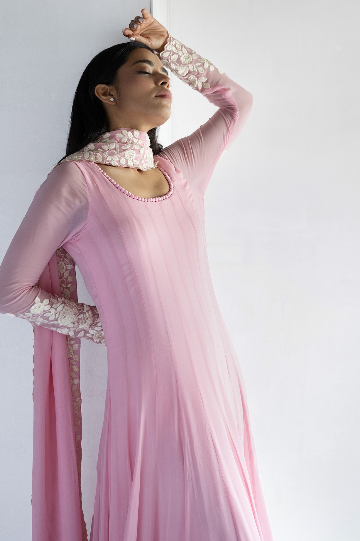 Pink Georgette Thread Embroidered Anarkali Set by Bharat Adiani at ...