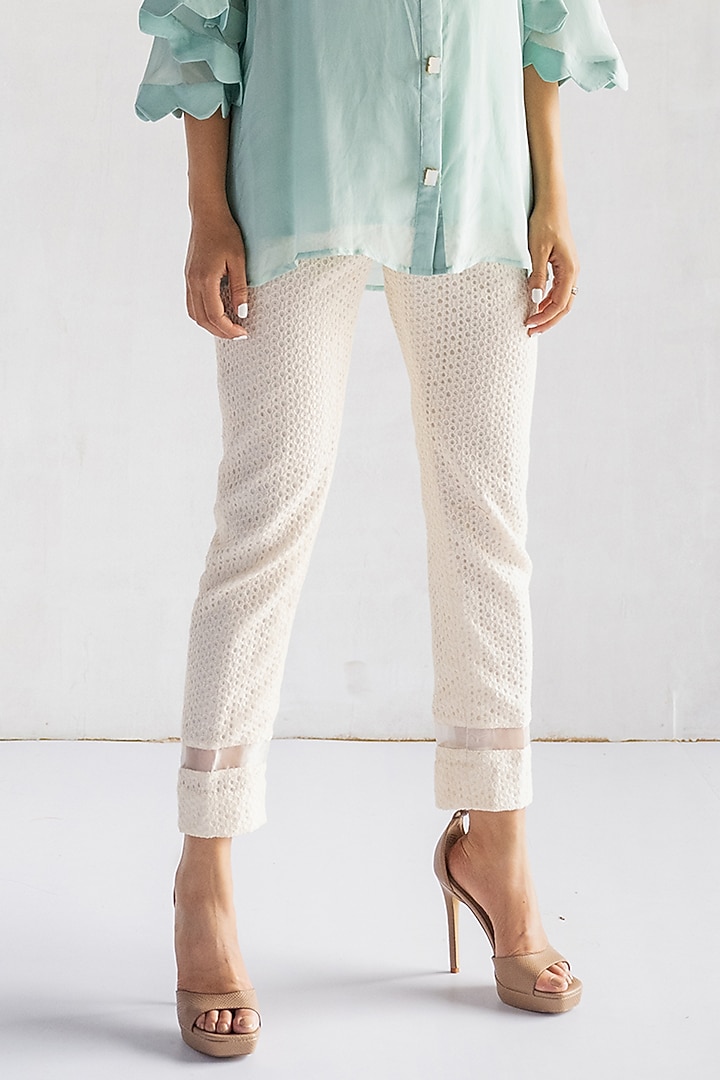 White Crochet Pant Set by Bharat Adiani at Pernia's Pop Up Shop