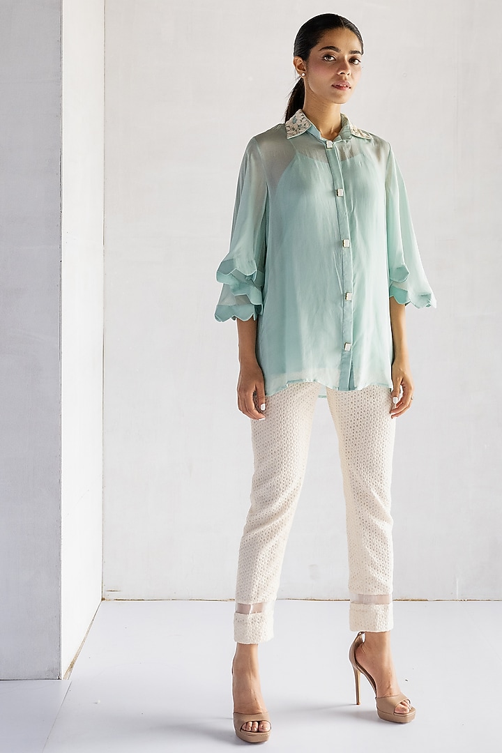 White Crochet Pant Set by Bharat Adiani at Pernia's Pop Up Shop