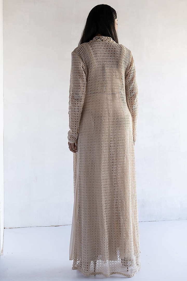 Hand Embroidered Long Jacket & Satin Skirt Set