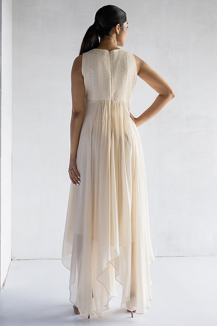 Off-White Crochet Thread & Pearl Hand Embroidered Tunic by Bharat Adiani at Pernia's Pop Up Shop