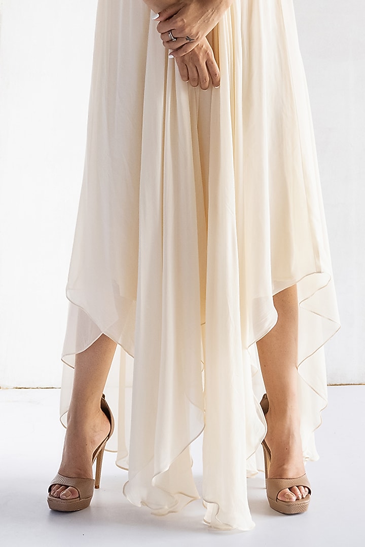 Off-White Crochet Thread & Pearl Hand Embroidered Tunic by Bharat Adiani at Pernia's Pop Up Shop
