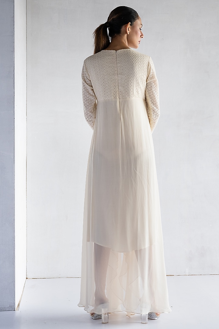 Off-White Crochet Thread & Pearl Hand Embroidered Tunic by Bharat Adiani at Pernia's Pop Up Shop