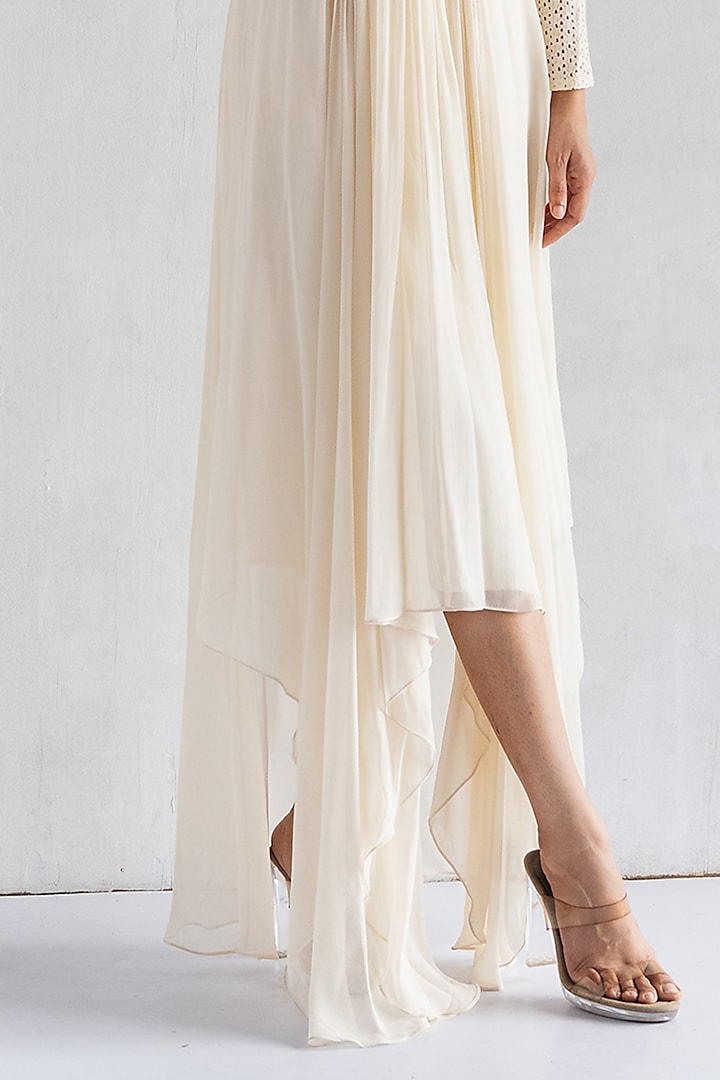 Off-White Crochet Thread & Pearl Hand Embroidered Tunic by Bharat Adiani at Pernia's Pop Up Shop