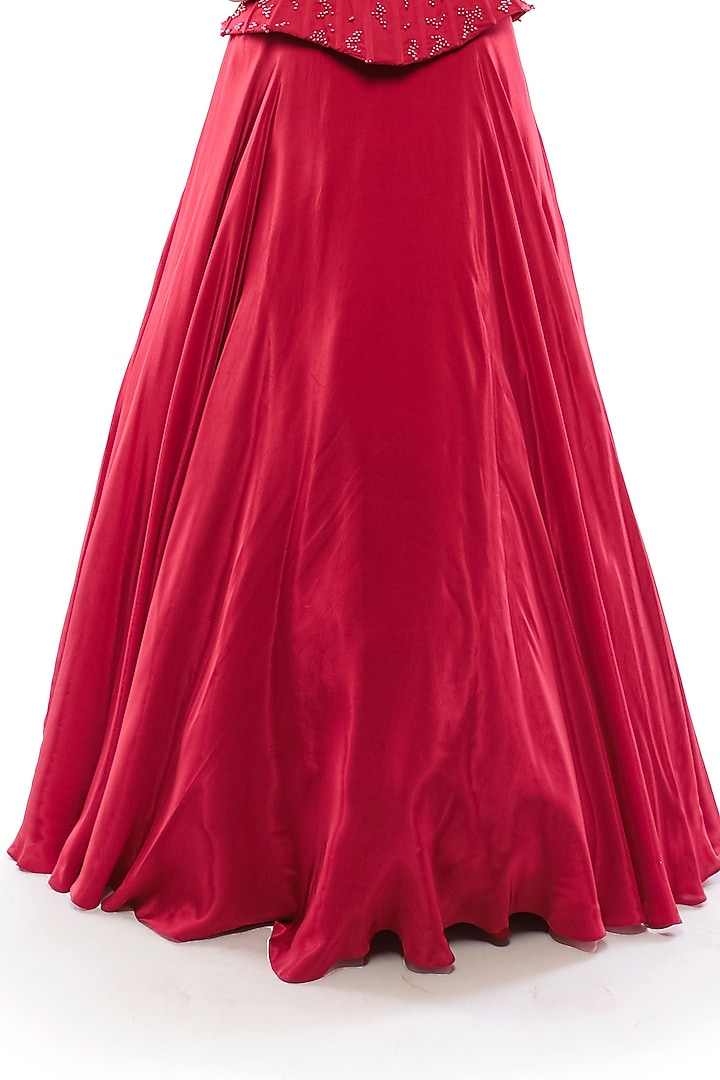 Red Natural Crepe Wedding Lehenga Set by Bharat Adiani at Pernia's Pop Up Shop